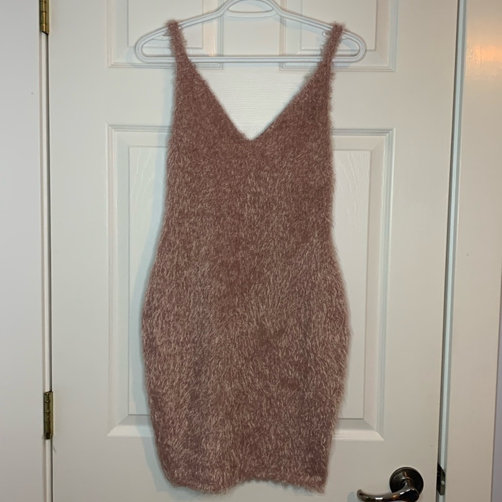 Fashion Nova Fuzzy Pink Slip Mini Dress Women’s Stretchy Sexy Coquette Barbie
